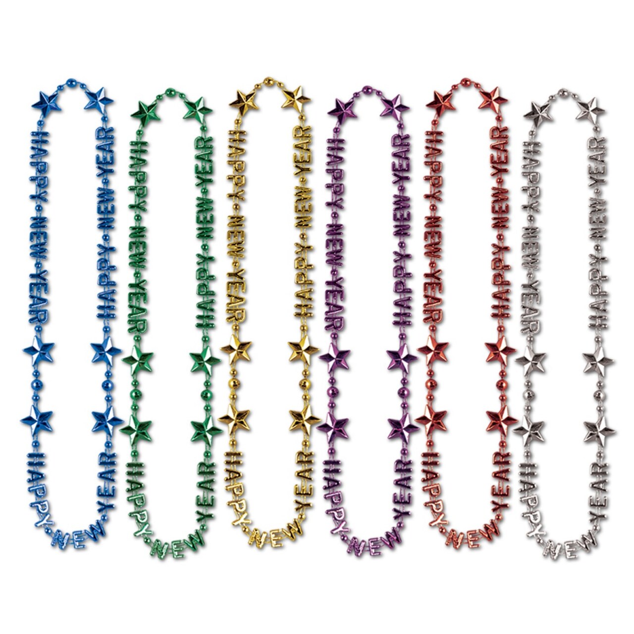 Beistle Club Pack of 12 Happy New Year Assorted Beads-of-Expression Necklace 36"